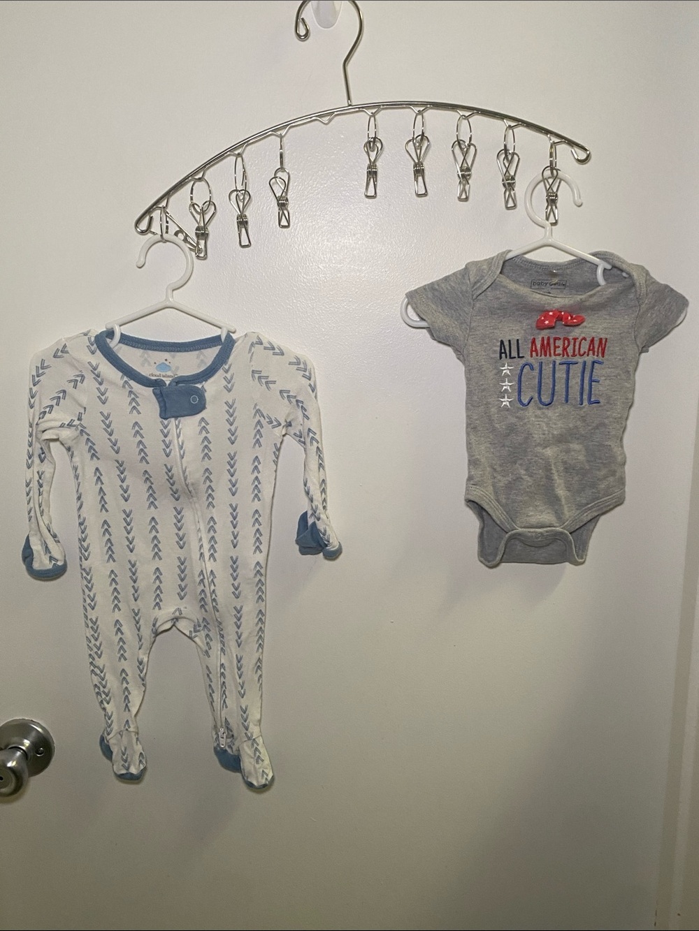 Baby Gear Gray "All American Cutie" Onesie with Blue & Red Accents